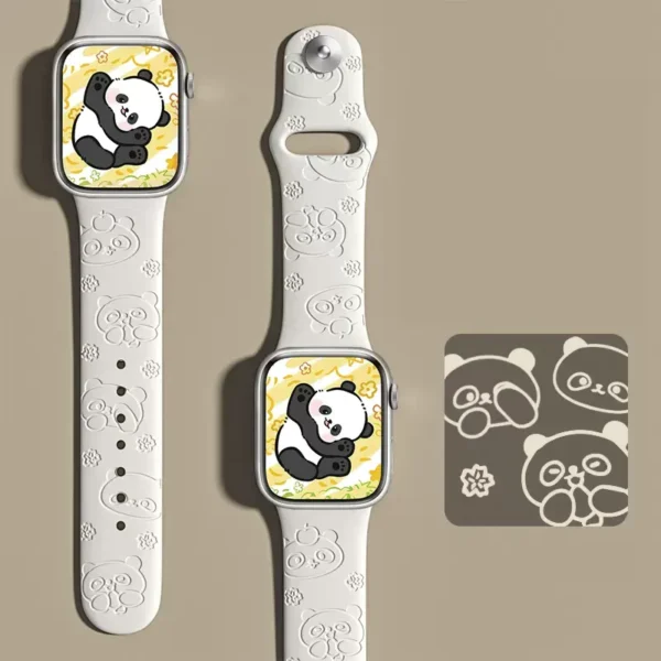 WPASWB000295 Cartoon Panda Engraved Silicone Apple Watch Band White