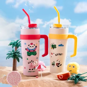 WPLSCPTM0136-0137-02 Cartoon Panda Insulated Cup Thermos with Straw
