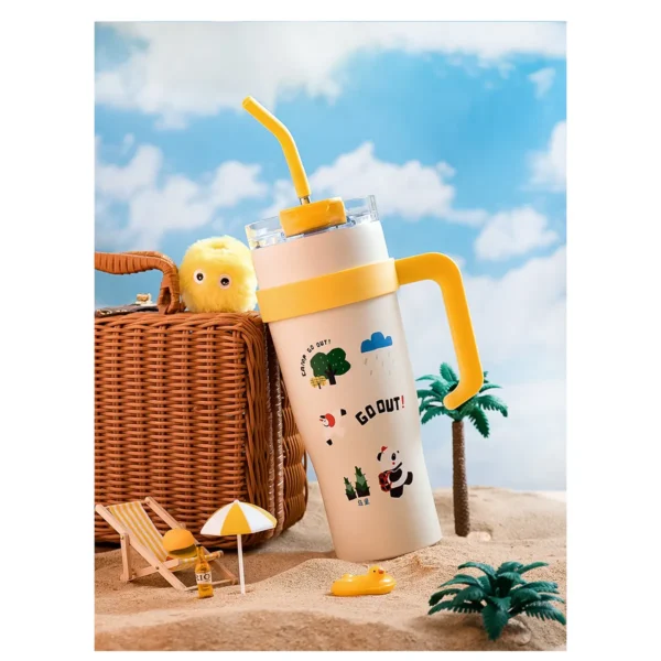 WPLSCPTM0137 Cartoon Panda Insulated Cup Thermos with Straw