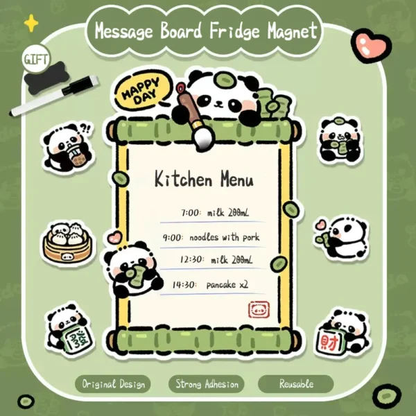 WPDCFM000031-01 Cartoon Panda Magnetic Dry-Erase Fridge Message Board