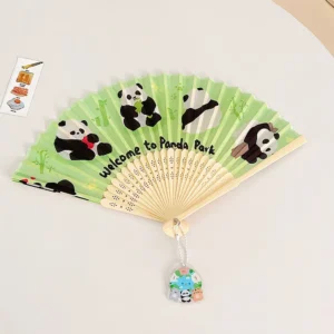 Cartoon Panda Pattern Folding Fan Chinese Style Bamboo Fan