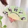 Cartoon Panda Pattern Folding Fan Chinese Style Bamboo Fan