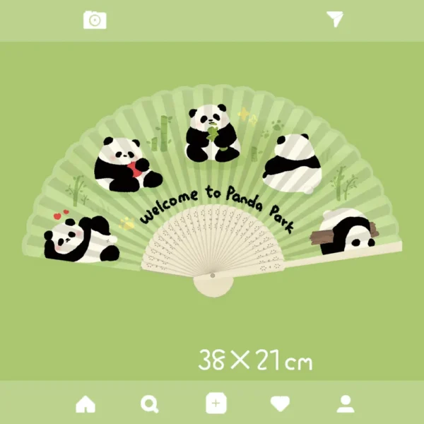 Cartoon Panda Pattern Folding Fan Chinese Style Bamboo Fan
