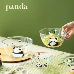 WPHHTW000205-0208-01 Cartoon Panda Pattern Glass Bowl Multi-Size Fruit Dessert Bowl