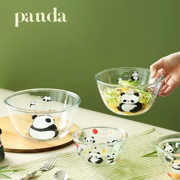 WPHHTW000205-0208-01 Cartoon Panda Pattern Glass Bowl Multi-Size Fruit Dessert Bowl