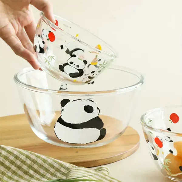 WPHHTW000205-0208-02 Cartoon Panda Pattern Glass Bowl Multi-Size Fruit Dessert Bowl
