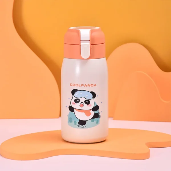 Cartoon Panda Pattern Stainless Steel Thermos Insulated Cup Red