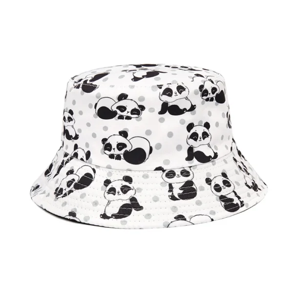 WPCTHABH0125 Cartoon Panda Printed Hat Fashion Reversible Bucket Hat White
