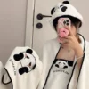 WPCTTW000177-0180-01 Cartoon Panda Towel Bath Towel Quick-Dry Hair Cap Set