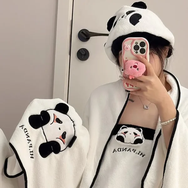 WPCTTW000177-0180-01 Cartoon Panda Towel Bath Towel Quick-Dry Hair Cap Set