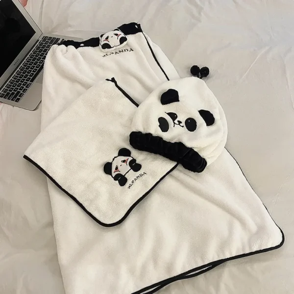 WPCTTW000177-0180-02 Cartoon Panda Towel Bath Towel Quick-Dry Hair Cap Set