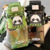 Cartoon Panda Water Bottle with Straw Portable Large Capacity
