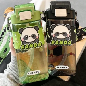 WPLSCPPC0103-0105 Cartoon Panda Water Bottle with Straw Portable Large Capacity