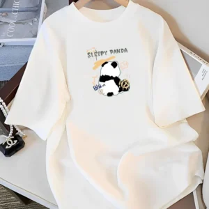 WPCTTS000701-0706-01 Cartoon Sleepy Panda Pattern Fashion Short Sleeve T-Shirt