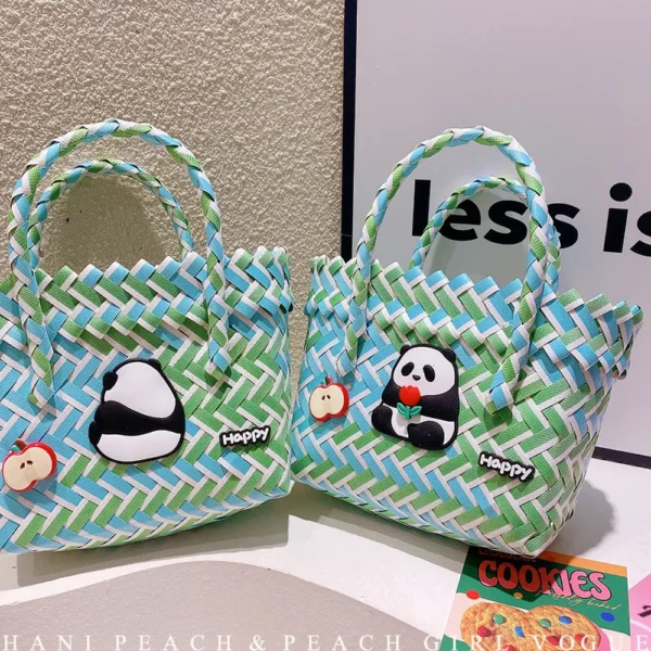 WPBGWB000154-0155 Charming Cute Panda Hua Hua Creative Woven Basket Handbag