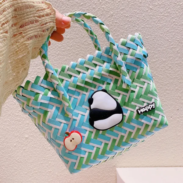 WPBGWB000154 Charming Cute Panda Hua Hua Creative Woven Basket Handbag