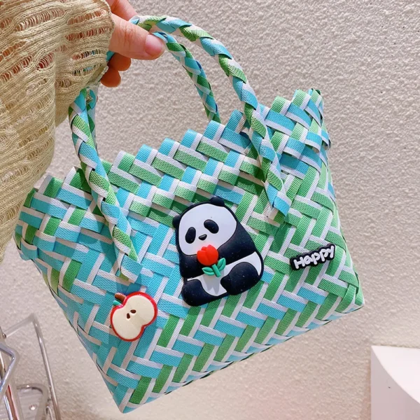 WPBGWB000155 Charming Cute Panda Hua Hua Creative Woven Basket Handbag