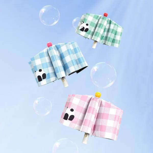 Checkered Panda Automatic Folding Umbrella