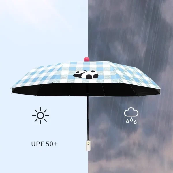 Checkered Panda Automatic Folding Umbrella