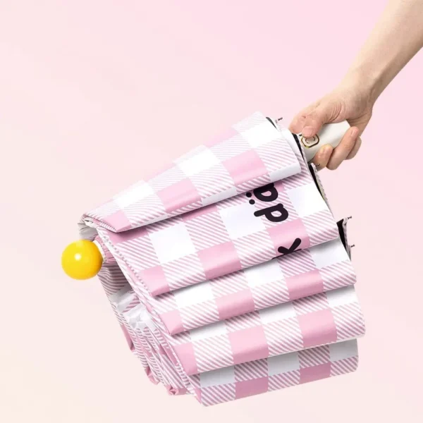 Checkered Panda Automatic Folding Umbrella for Sun and Rain