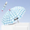 Checkered Panda Automatic Folding Umbrella Blue