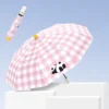 Checkered Panda Automatic Folding Umbrella Pink