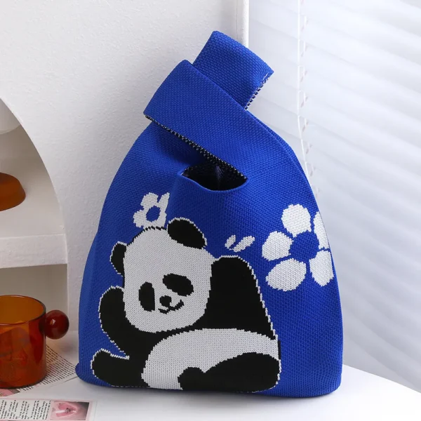 WPBGWB000081 Cheering Panda Pattern Small Woven Tote Bag