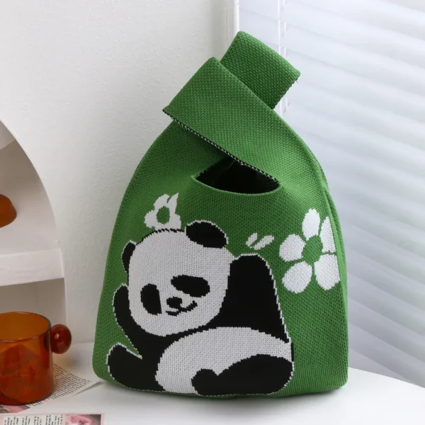 WPBGWB000082 Cheering Panda Pattern Small Woven Tote Bag