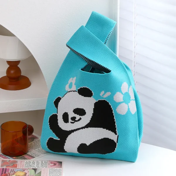 WPBGWB000077 Cheering Panda Pattern Small Woven Tote Bag
