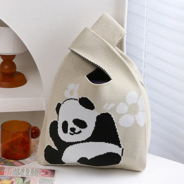 WPBGWB000078 Cheering Panda Pattern Small Woven Tote Bag