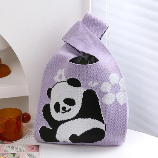 WPBGWB000084 Cheering Panda Pattern Small Woven Tote Bag