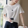 WPCTTS000681-0686-04 Chinese Style Knot Button Panda Print Elegant T-Shirt for Women