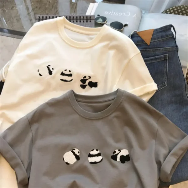 WPCTTS000657-0664-01 Chubby Pandas Print Cotton Short Sleeve Women's T-Shirt