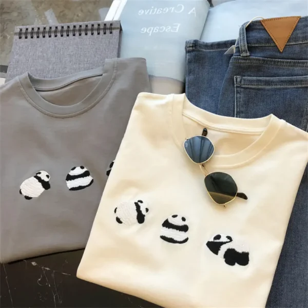 WPCTTS000657-0664-02 Chubby Pandas Print Cotton Short Sleeve Women's T-Shirt