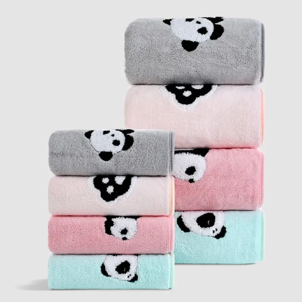 WPCTTW000181-0185-03 Coral Fleece Panda Embroidered Soft Towel and Bath Towel Set