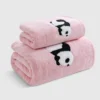 WPCTTW000181 Coral Fleece Panda Embroidered Soft Towel and Bath Towel Set