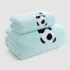WPCTTW000183 Coral Fleece Panda Embroidered Soft Towel and Bath Towel Set