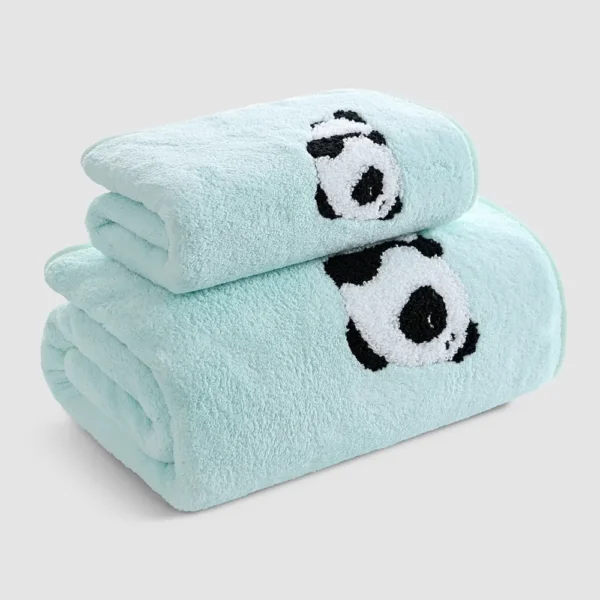WPCTTW000183 Coral Fleece Panda Embroidered Soft Towel and Bath Towel Set
