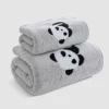 WPCTTW000184 Coral Fleece Panda Embroidered Soft Towel and Bath Towel Set Grey