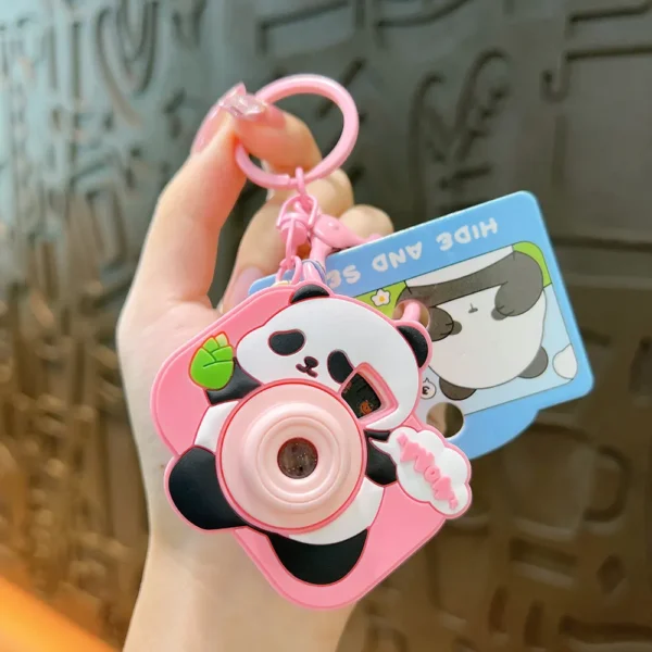 WPDCCM000089 Creative Cartoon Panda Camera Shaped Projector Keychain Pink