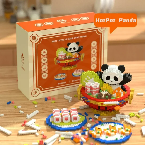 WPDTBB000159 Creative Hot Pot Panda Building Blocks Micro-Piece Puzzle Toy