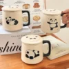 WPLSCPTC0035-0037-01 Creative Panda Mug with Lid Large Capacity Ceramic Tea Cup