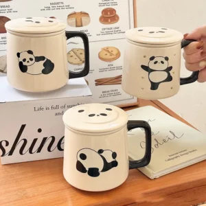 Creative Panda Mug with Lid Large Capacity Ceramic Tea Cup