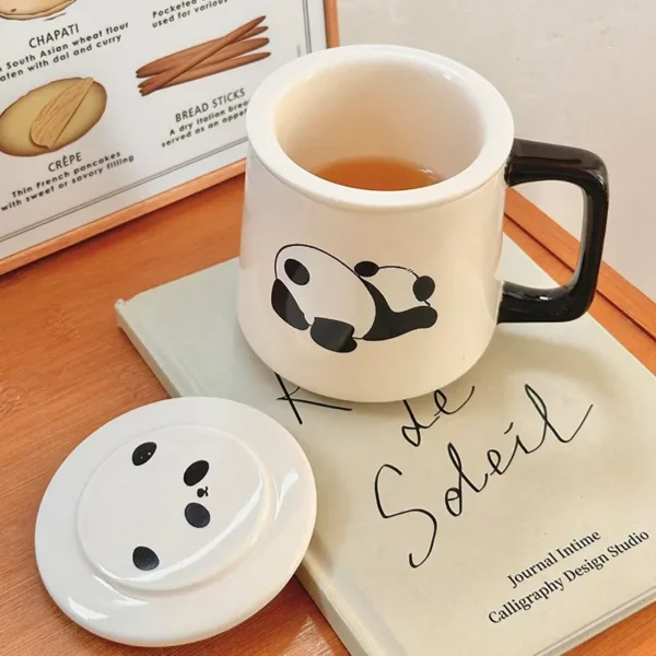 WPLSCPTC0035-0037-02 Creative Panda Mug with Lid Large Capacity Ceramic Tea Cup