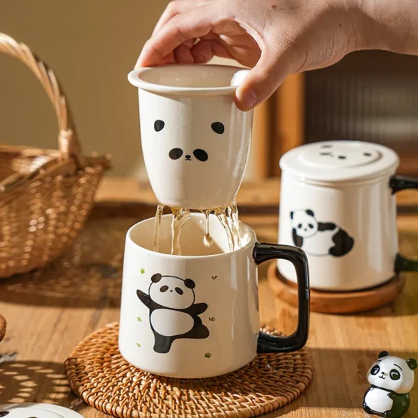 WPLSCPTC0035-0037-03 Creative Panda Mug with Lid Large Capacity Ceramic Tea Cup