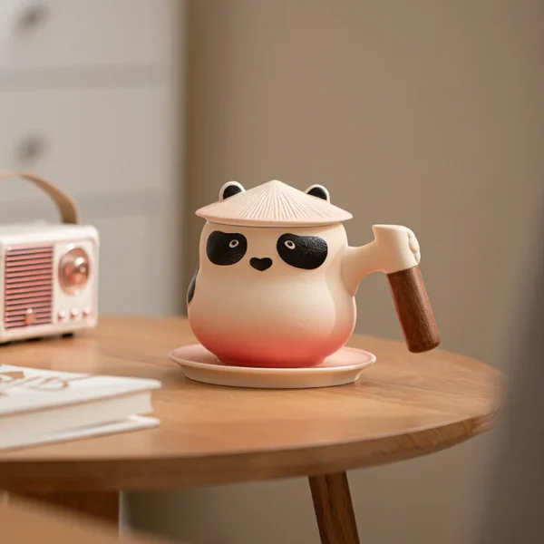 WPLSCPTC0018-0022-01 Creative Panda-Shaped Infuser Tea Cup Ceramic Mug with Lid