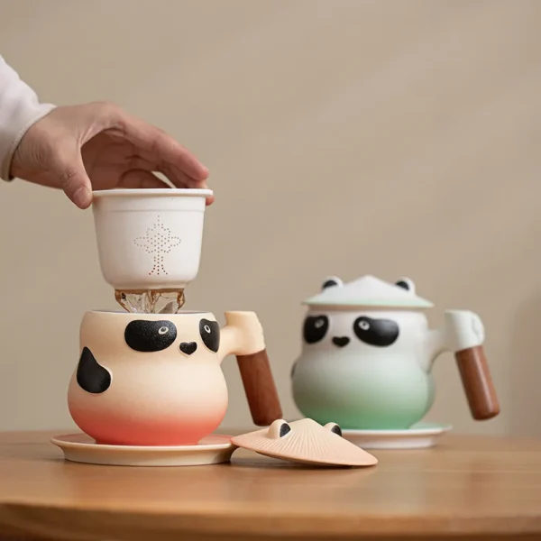 WPLSCPTC0018-0022-03 Creative Panda-Shaped Infuser Tea Cup Ceramic Mug with Lid