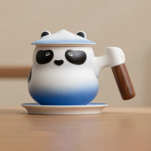 WPLSCPTC0022 Creative Panda-Shaped Infuser Tea Cup Ceramic Mug Blue