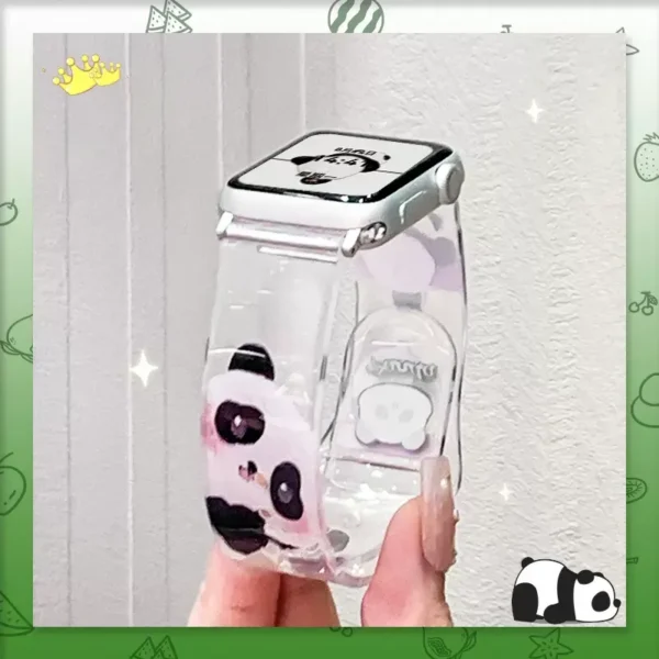 WPASWB000310-0314-01 Cute and Stylish Transparent Panda Print Apple Watch Band