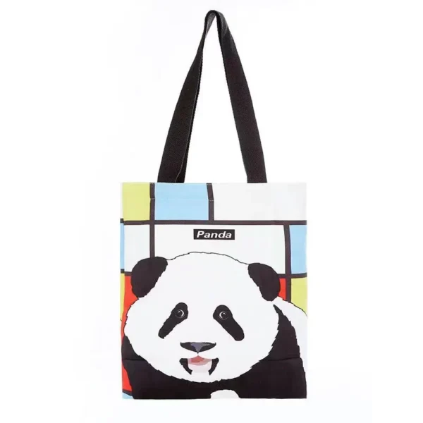 WPBGST000042 Cute Cartoon Panda Canvas Shoulder Bag Large Capacity Tote